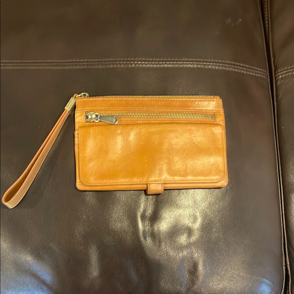 HOBO brand Tan Leather Wristlet Clutch Wallet